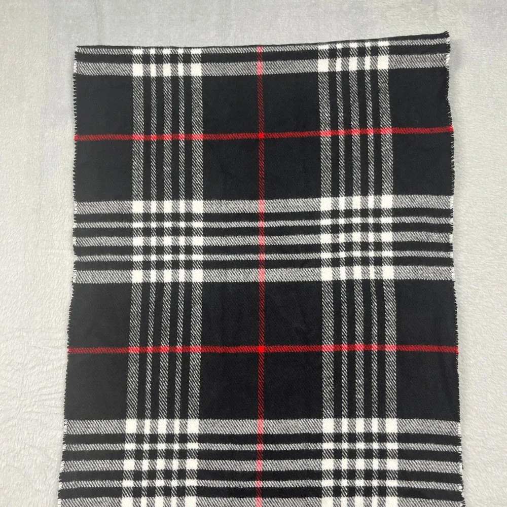 Cashmere Blend Italian Design Plaid Scarf Black Red White Fringe Winter Wrap